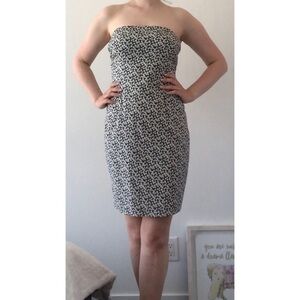 NWT Le Chateau strapless dress floral pattern grey mini short cotton stretch M S